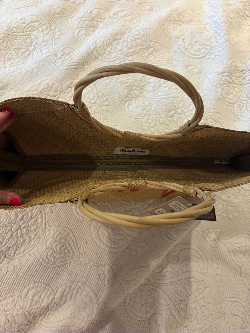 NWT Tommy Bahama X Banago Hand woven Flamingo Woven Tote - Picture 6 of 14